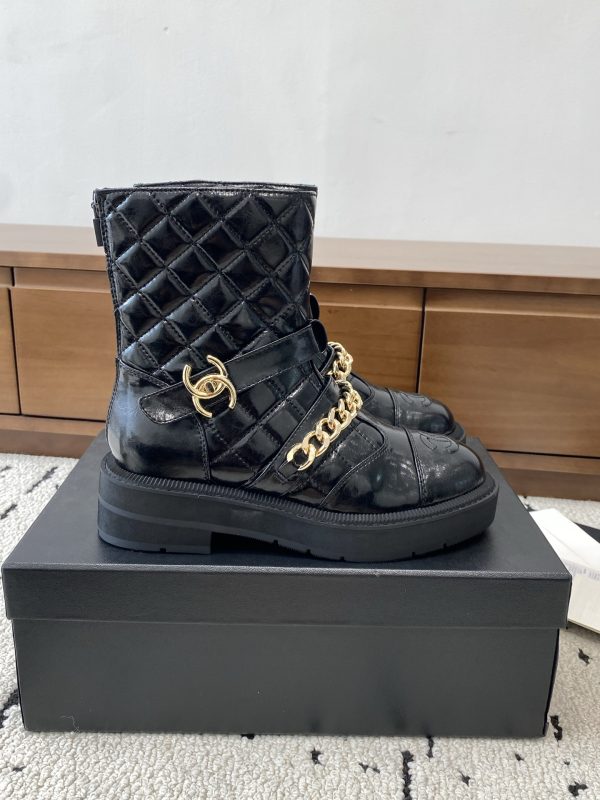 Chanel Black Calfskin Lace-Up Boots