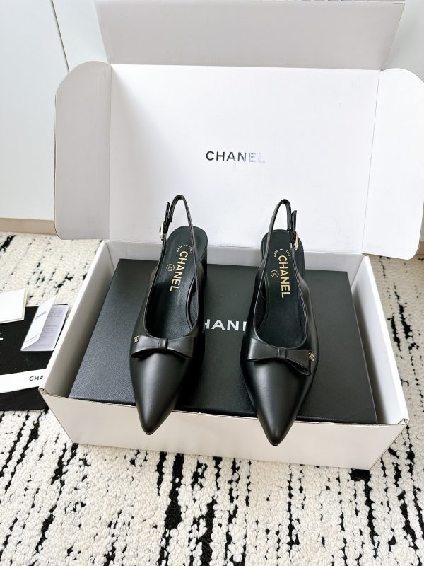 Chanel Ribbon Point Back Open Heels