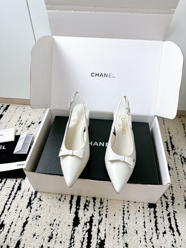 Chanel Ribbon Point Back Open Heels