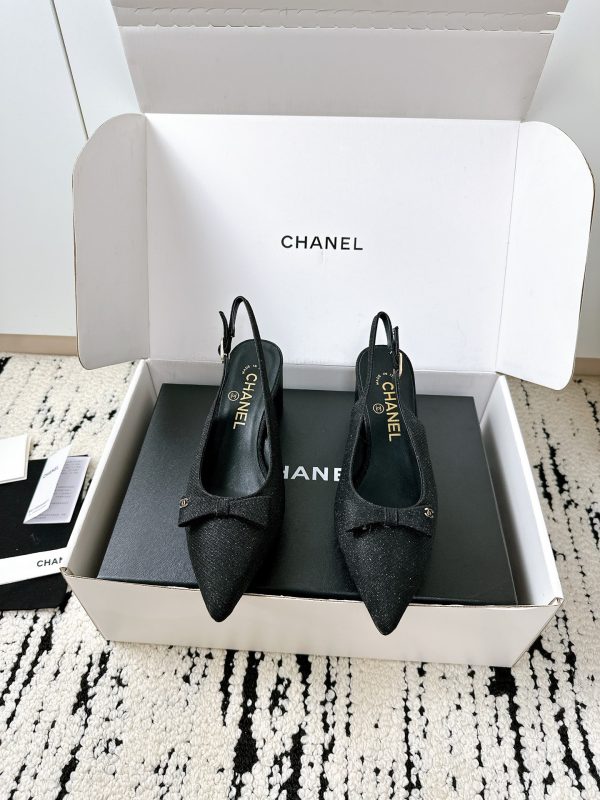 Chanel Ribbon Point Back Open Heels