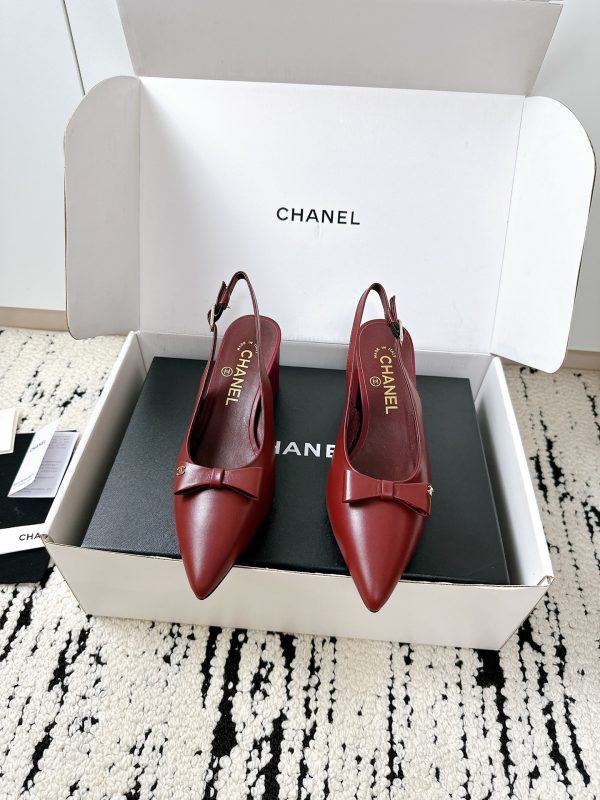 Chanel Ribbon Point Back Open Heels