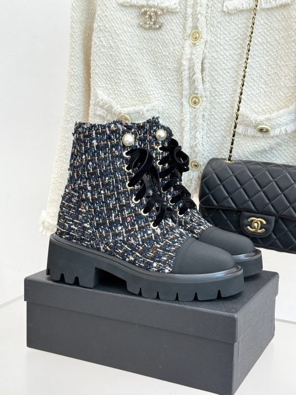 Chanel Sparkly Tweed Boots