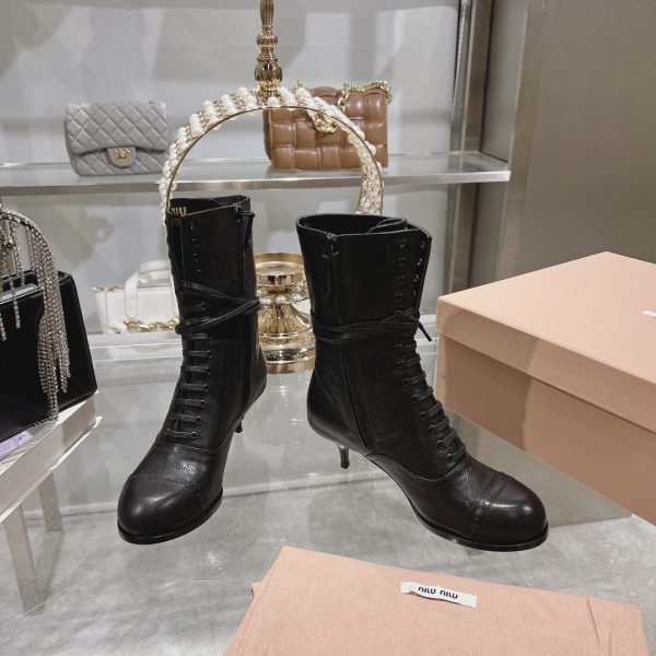 Miu Miu 75 Leather Lace-Up Boots