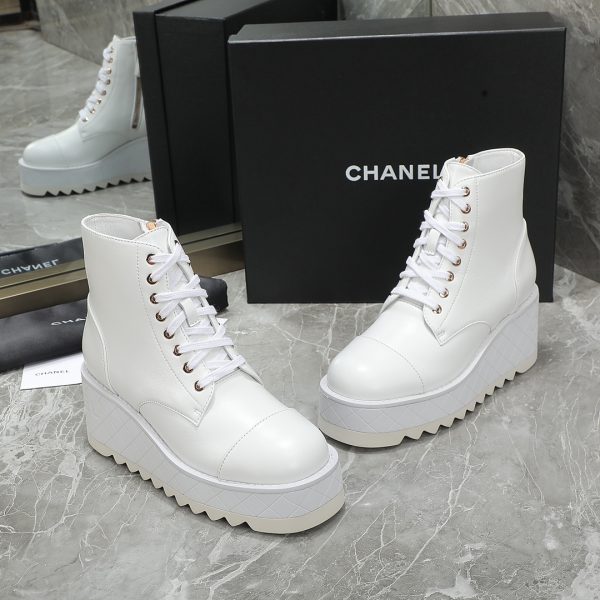 Chanel Calfskin Pearl Cap Toe Ankle Boots