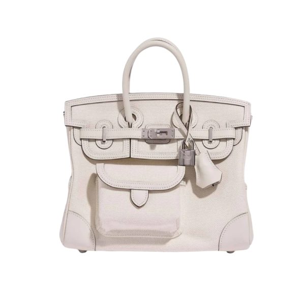 HERMES BIRKIN CARGO 25 TRAVEL BAG WHITE TOILE GOELAND 25CM