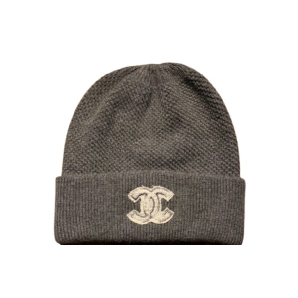 CHANEL CC LOGO CASHMERE BEANIE GRAY