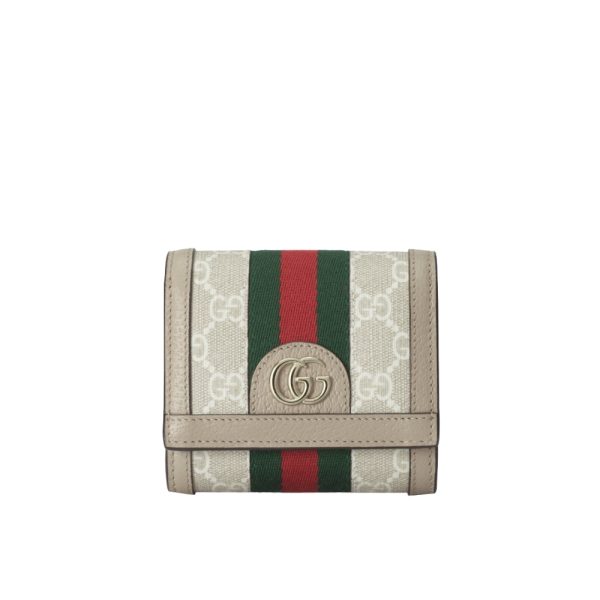 GUCCI OPHIDIA CARD CASE WALLET BEIGE AND WHITE SUPREME 12CM