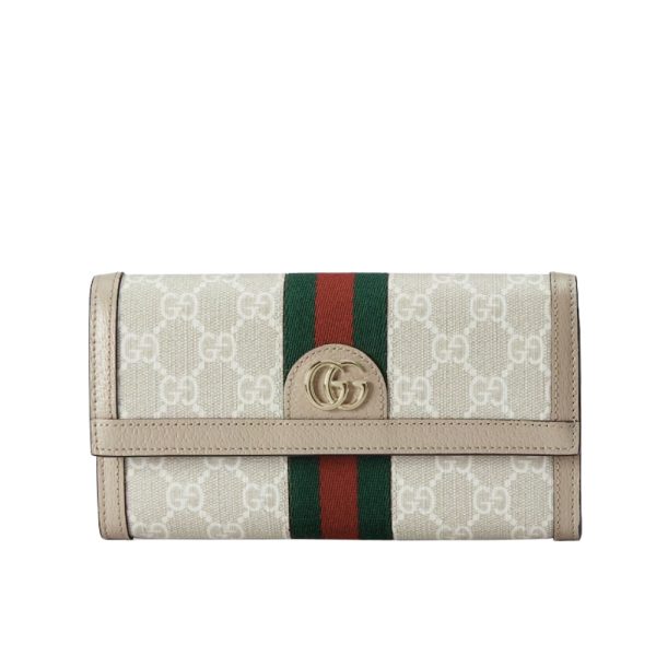 GUCCI OPHIDIA CONTINENTAL WALLET BEIGE AND WHITE GG SUPREME