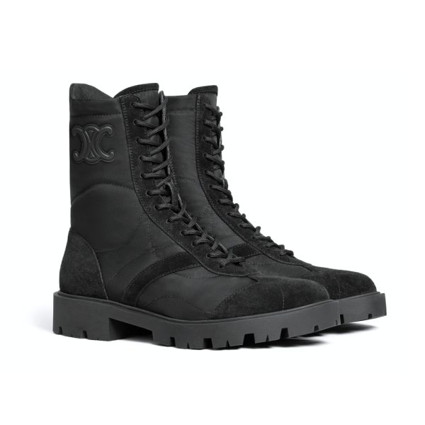 CELINE MARGARET BOOT IN NYLON AND SUEDE BLACK