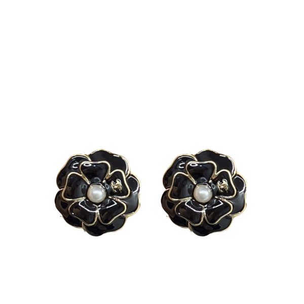 CHANEL CAMELLIA EARRINGS BLACK